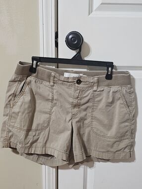 🌞Women's Relaxed Distressed  Rib-Waist Bermuda 🌞Shorts in Beige🌞